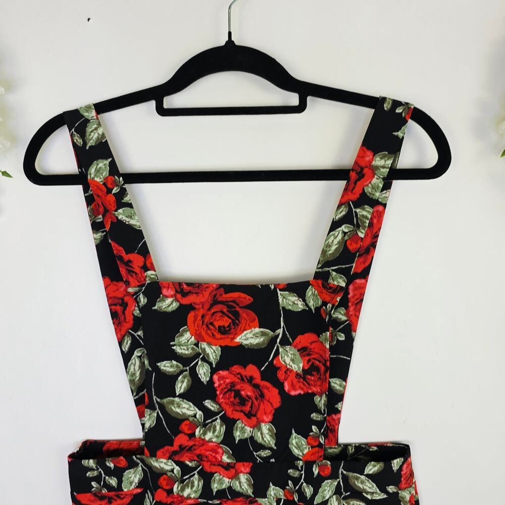 Pinafore Dress Size large Black Red Rose Floral Cottagecore Grunge Dark Romantic - Picture 7 of 15